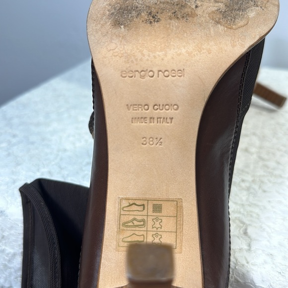 Sergio Rossi Brown Leather Nylon/ Spandex Pull On Boots - Picture 8 of 11